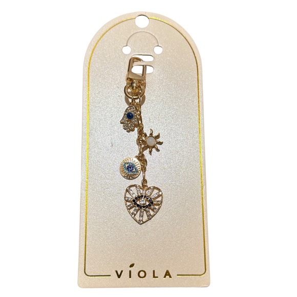 Viola Borghi Accessories - Víola Gold Tone Hamsa Evil Eye Sun Heart Charm Dangle Keychain Bag Charm